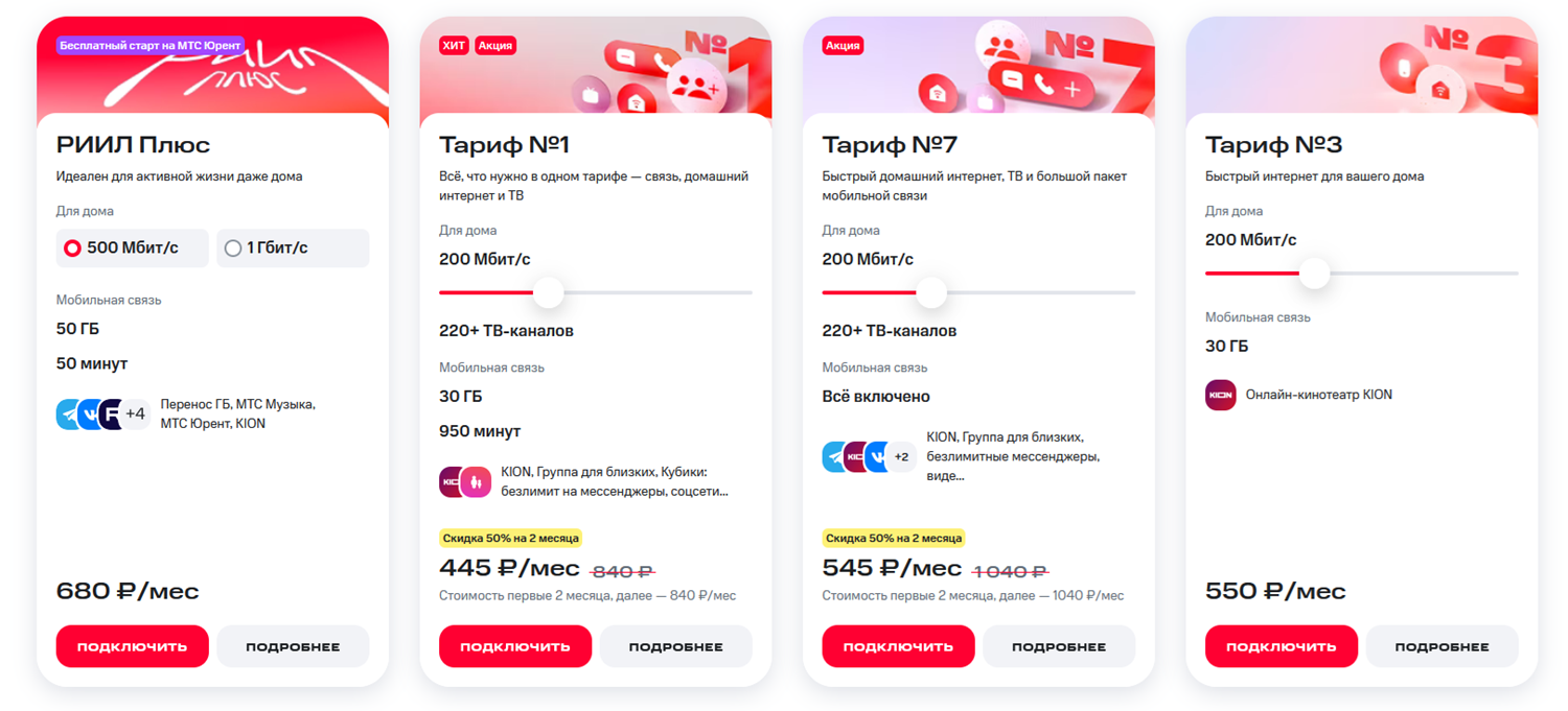 Тарифы с домашним ТВ от МТС